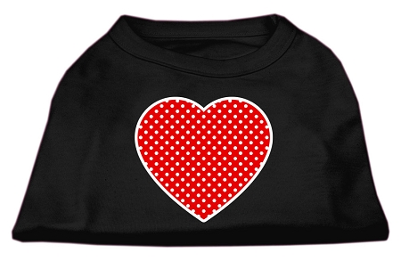 Red Swiss Dot Heart Screen Print Shirt Black XS